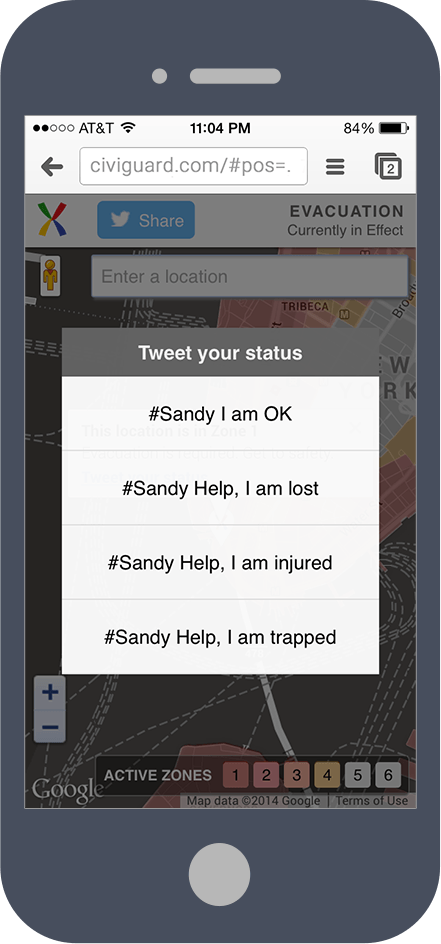 Status choices for sharing via Twitter