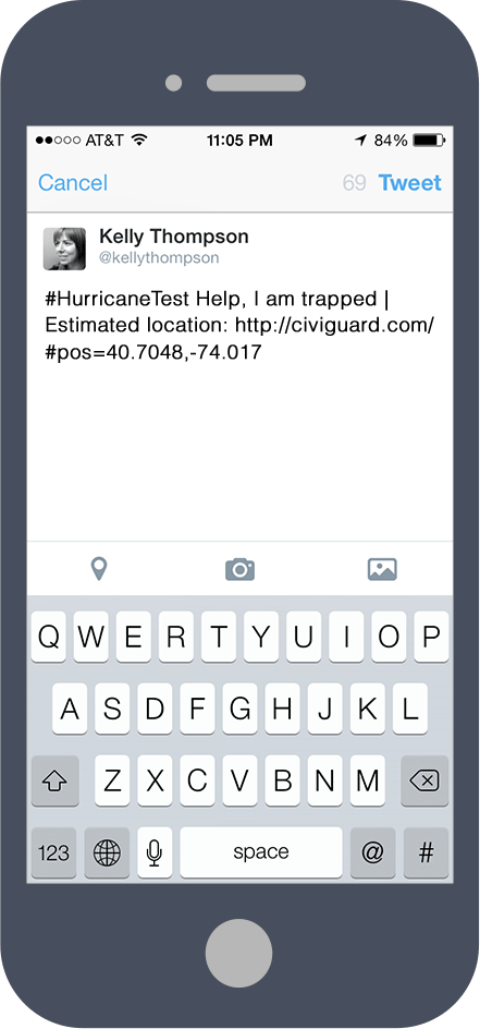 A composed tweet carrying status and location coordinates