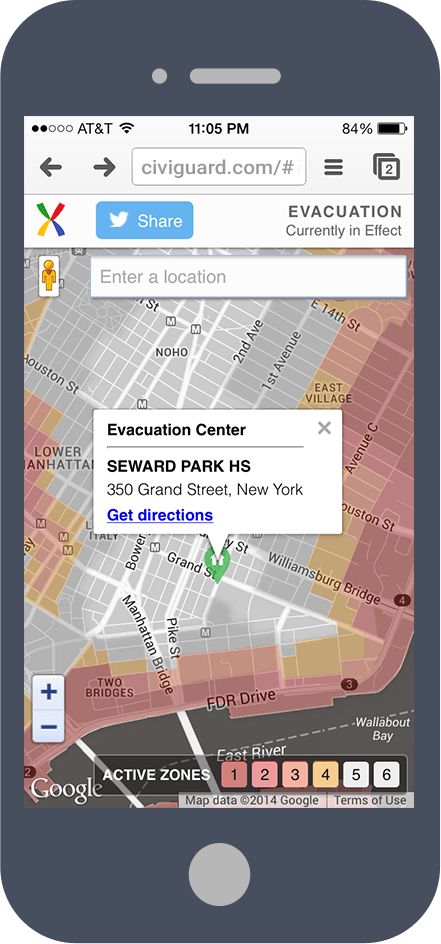 Shelter details with a link to directions